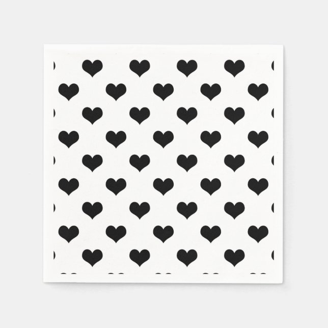 Serviette En Papier Blanc Black Love Heart Motif Design (Devant)
