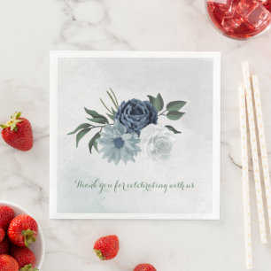 Serviette En Papier blanc & bleu mariage fleuri