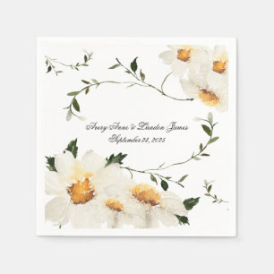 Serviette En Papier Blanc Daisy Greenery Personnalisé Joli Mariage