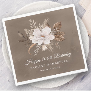 Serviette En Papier Blanc Floral Neutre Automne 100e anniversaire