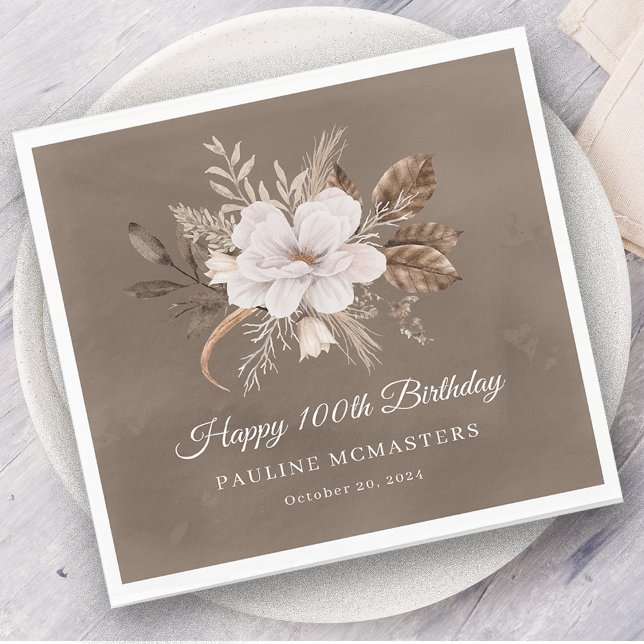 Serviette En Papier Blanc Floral Neutre Automne 100e anniversaire (Créateur téléchargé)