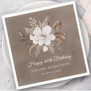 Serviette En Papier Blanc Floral Neutre Automne 60e anniversaire