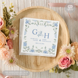 Serviette En Papier Blanc Léger Paste Bleu Fleurs Florales Mariage