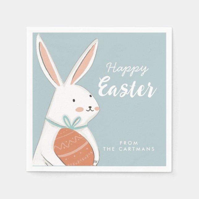 Serviette En Papier Blanc Mignonne Bunny Joyeux Famille de Pâques (Devant)