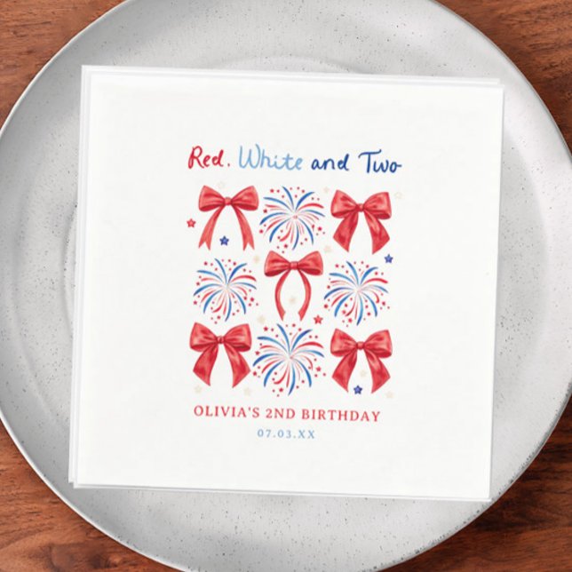 Serviette En Papier Blanc rouge et deux juillet Fille 2 Anniversaire B (Créateur téléchargé)