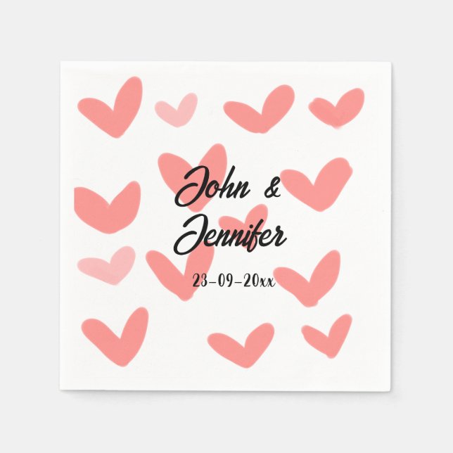 Serviette En Papier blanc simple style de texte mariage rouge coeur (Devant)