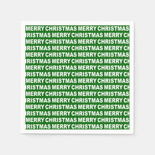 Serviette En Papier Blanc sur Vert foncé Typographie de Noël (Devant)