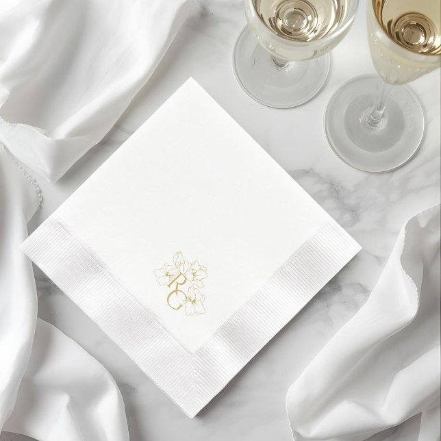 Serviette En Papier BLANCHE | Chic Faux Gold Monogram Mariage (Créateur téléchargé)