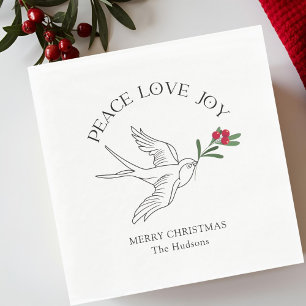 Serviette En Papier BLANCHE PAIX AIMER JOIE Snowbird Noël