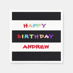 Serviette En Papier Blancs et noirs colorés Joyeux anniversaire