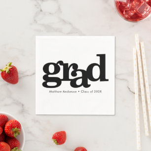 Serviette En Papier Blancs noir typographie de graduation moderne simp