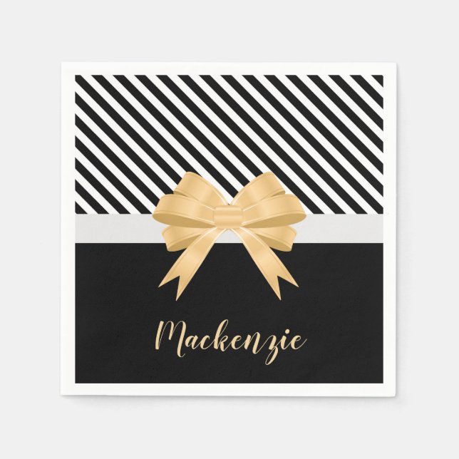 Serviette En Papier Blancs noirs Goldem Bow (Devant)