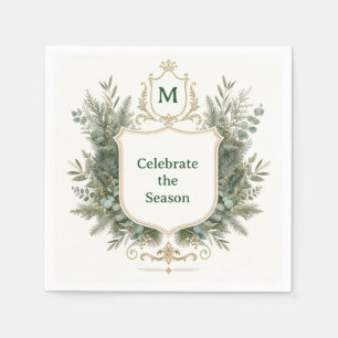 Serviette En Papier Blason Botanique Élégant Monogrammé de Fêtes