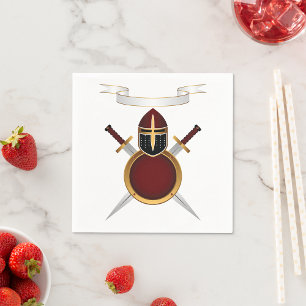 Serviette En Papier Blason de Chevalier Médiéval Casque Épées Bouclier