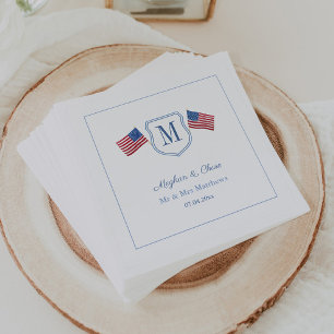 Serviette En Papier Blason de mariage à monogramme patriotique Drapeau