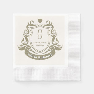 Serviette En Papier Blason de mariage élégant de style vintage avec mo