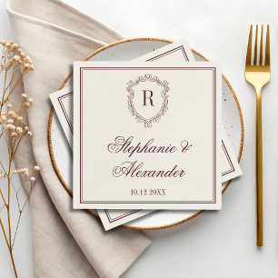 Serviette En Papier Blason de monogramme argent et ivoire mariage de v