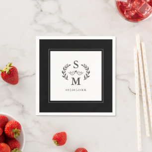 Serviette En Papier Blason de monogramme de mariage élégant Couronne d