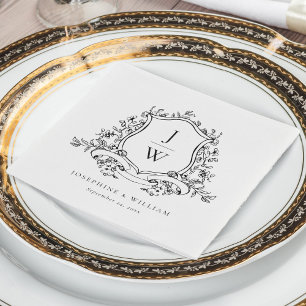 Serviette En Papier Blason de monogramme traditionnel Fleurs Élégant M