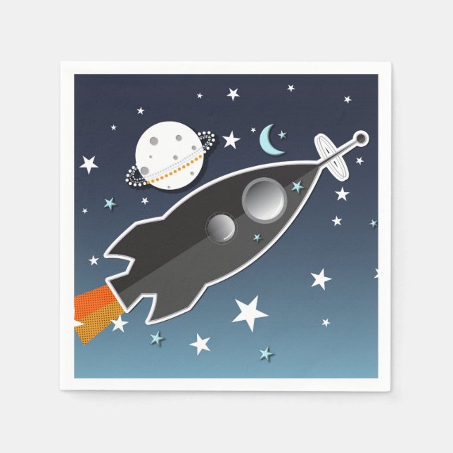 Serviette En Papier Blast Off Rocket Ship Space Anniversaire (Devant)