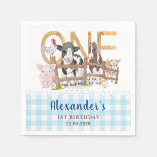 Serviette En Papier Bleu 1er anniversaire Animaux de ferme Barnyard En