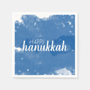 Serviette En Papier Bleu aquarelle Snowflakes Happy Hanoukka