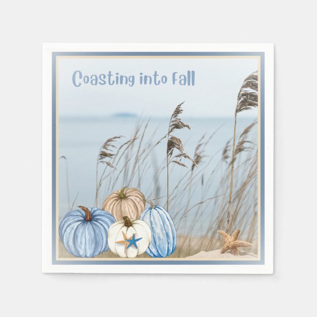 Serviette En Papier Bleu automne côtier et Citrouilles blancs et Starf (Devant)