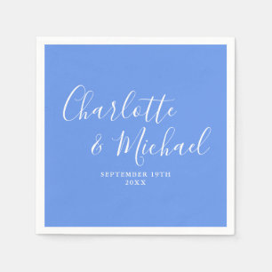 Serviette En Papier Bleu Barbeau Élégant Écriture Moderne Mariage