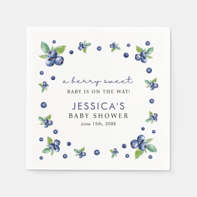 Serviette En Papier Bleu Berry Baby shower doux (Devant)