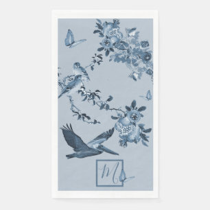 Serviette En Papier Bleu blanc Chinoiserie Floral élégant Monogramme