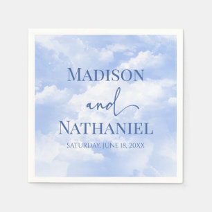 Serviette En Papier Bleu Blanc Étincelle Nuages Rêveur Élégant Mariage