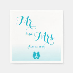 Serviette En Papier Bleu blanc M. et Mme Mariage Seahorse