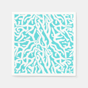 Serviette En Papier Bleu blanc nautique de motif de récif coralien de