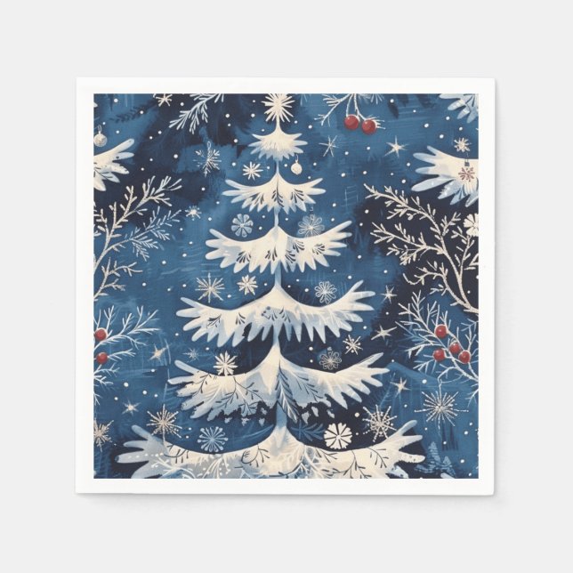 Serviette En Papier Bleu blanc sapin de Noël Holiday Naples (Devant)