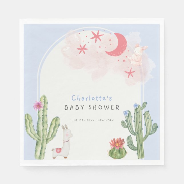 Serviette En Papier Bleu Boho Arch Cactus Jouets Baby shower garçon (Devant)
