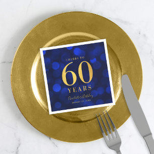 Serviette En Papier Bleu Bokeh Faux Gold Cheers à 60 ans Anniversaire