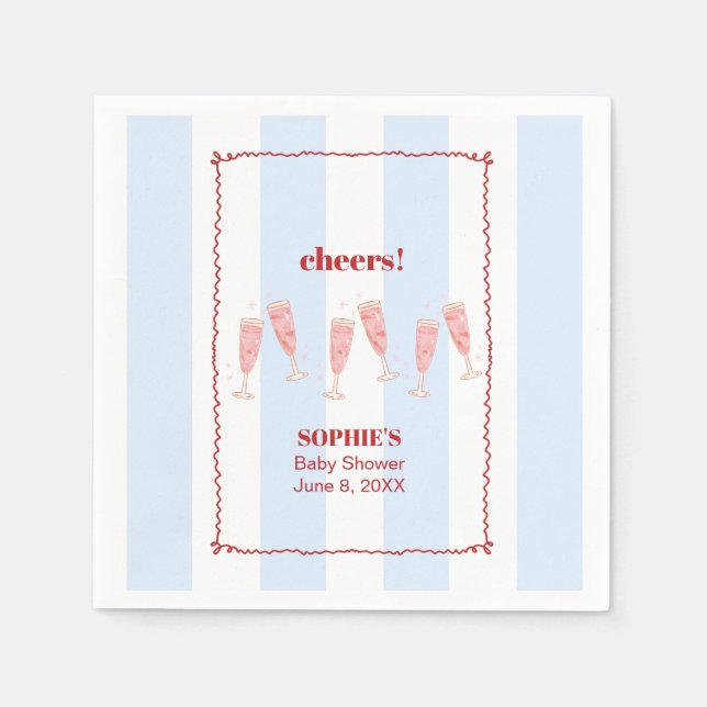 Serviette En Papier Bleu Bouton Bordure Rouge Brunch & Baby shower mou (Devant)