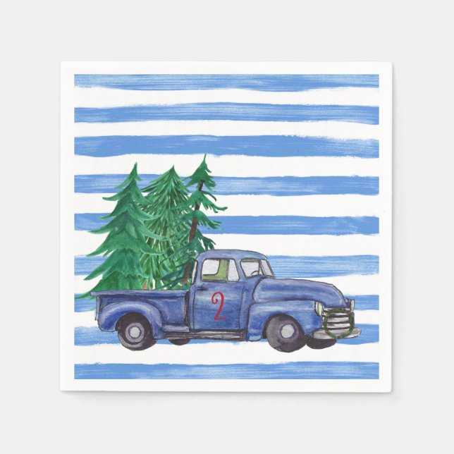 Serviette En Papier Bleu Camion de Noël Naples Personnalisé (Devant)