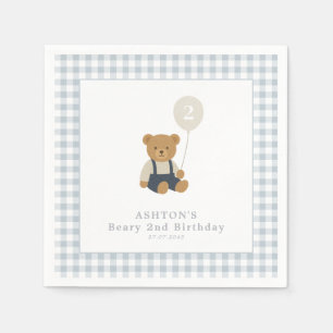 Serviette En Papier Bleu clair En vichy Teddy Bear Anniversaire