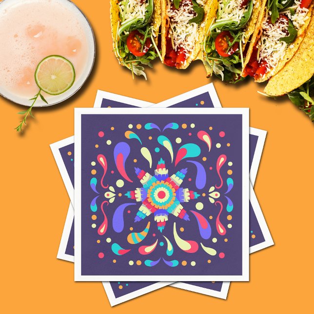 Serviette En Papier Bleu coloré Fiesta (Colorful Mexican Fiesta Pinata Blue Napkins)