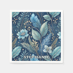 Serviette En Papier Bleu complexe et vert botanique - bleu foncé étoil