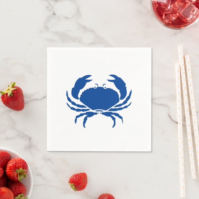 Serviette En Papier Bleu crabe bleu et blanc côtier moderne papier amu (En situation)