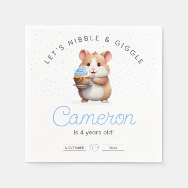 Serviette En Papier Bleu cupcake hamster, grignoter & giggle anniversa (Devant)