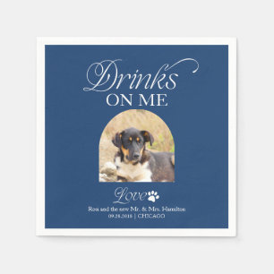 Serviette En Papier Bleu de Cobalt Minimaliste Photo de Chien Mariage