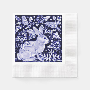 Serviette En Papier Bleu de la marine de Pâques et blanc lapin lapin O