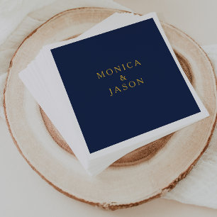 Serviette En Papier Bleu de marine minimaliste classique   Mariage or