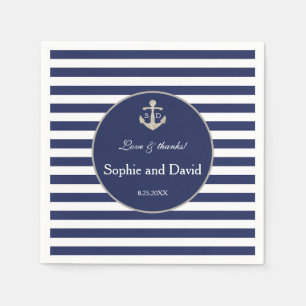 Serviette En Papier Bleu de marine Nautique Ancre Mariage