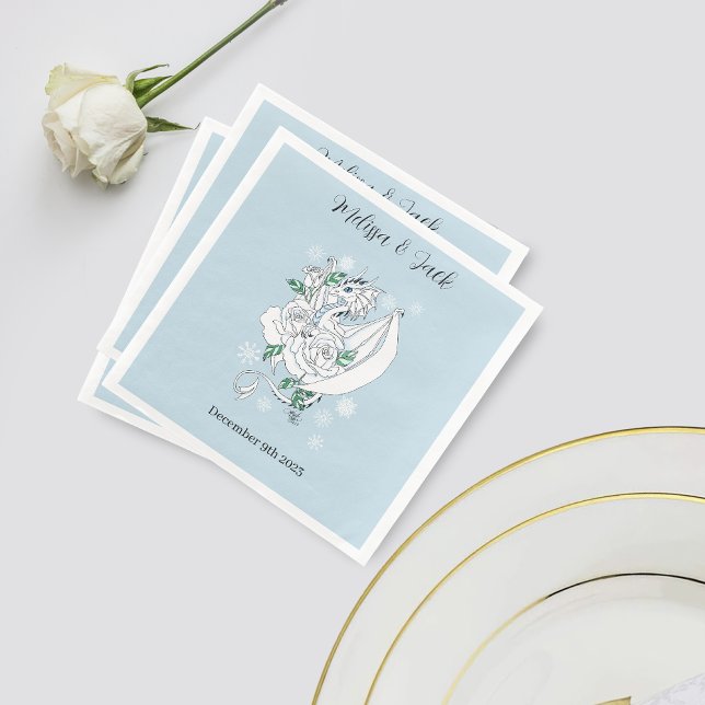 Serviette En Papier Bleu des flocons de neige du dragon blanc d'hiver (Créateur téléchargé)