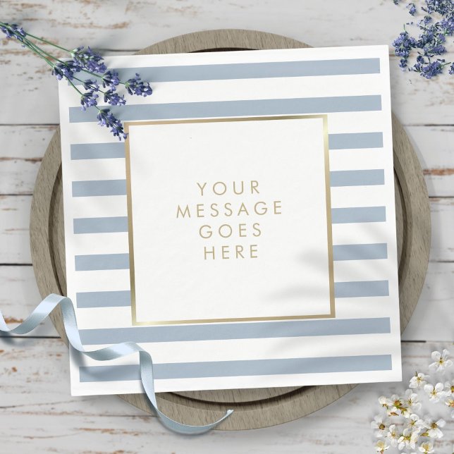 Serviette En Papier Bleu Duché Blancs Faux Gold Foil (Dusty Blue White Stripe Faux Gold Foil Napkins)