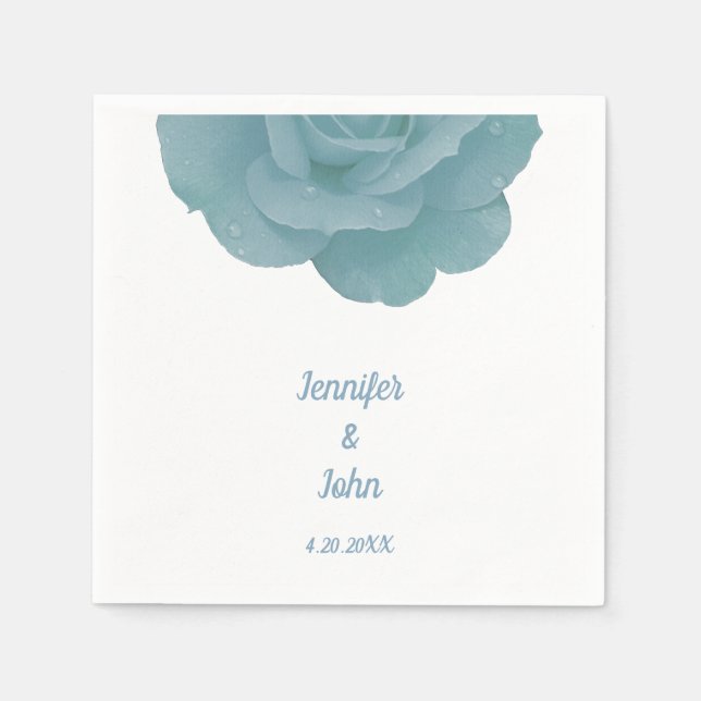 Serviette En Papier Bleu Dusty Floral Rose Élégant Joli Cool Mariage (Devant)
